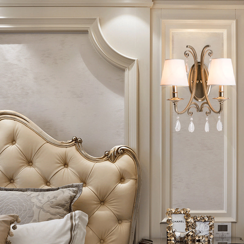 Skørter | Tapered Bedroom Wall Lamp Fixture Rustic Metal and Fabric 1/2 Light Golden Wall Lamp