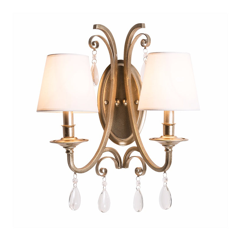 Skørter | Tapered Bedroom Wall Lamp Fixture Rustic Metal and Fabric 1/2 Light Golden Wall Lamp