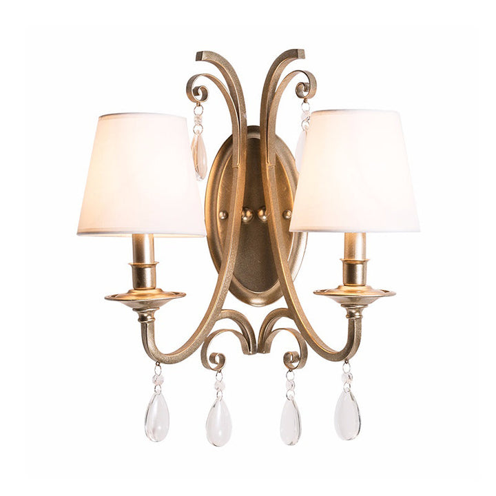 Skørter | Tapered Bedroom Wall Lamp Fixture Rustic Metal and Fabric 1/2 Light Golden Wall Lamp