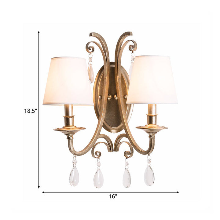 Skørter | Tapered Bedroom Wall Lamp Fixture Rustic Metal and Fabric 1/2 Light Golden Wall Lamp