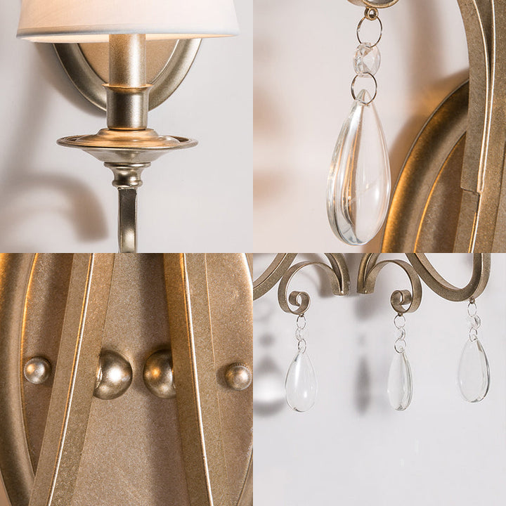 Skørter | Tapered Bedroom Wall Lamp Fixture Rustic Metal and Fabric 1/2 Light Golden Wall Lamp