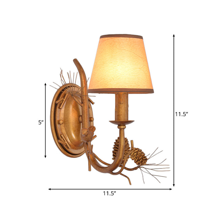 Skørter | Metal Cone Wall Lamp Vintage 1 Light Indoor Wall Mounted Lamp in Bronze with Bird Accent