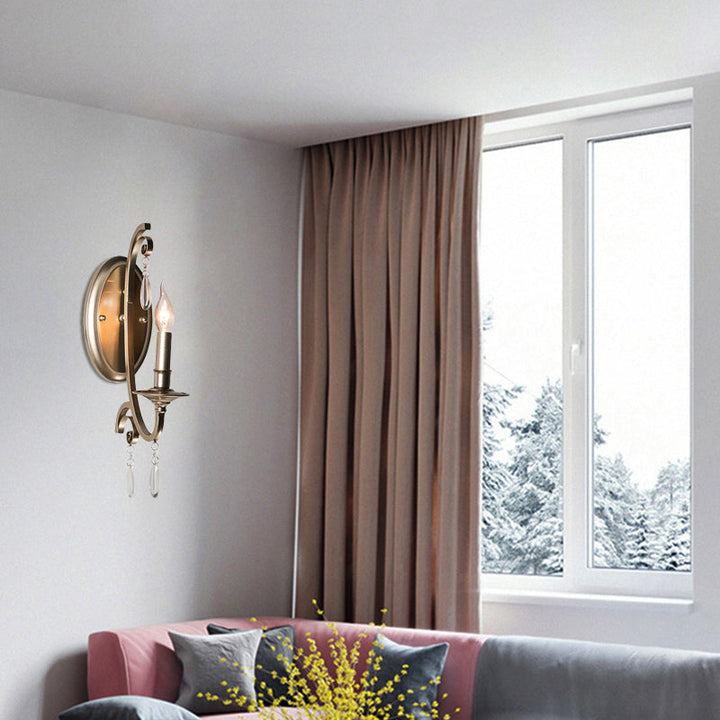 Skørter | 1/2 Light Wall Lamp Lighting Country Short Arm Metal Wall Light Fixture in Champagne with Crystal Decoration