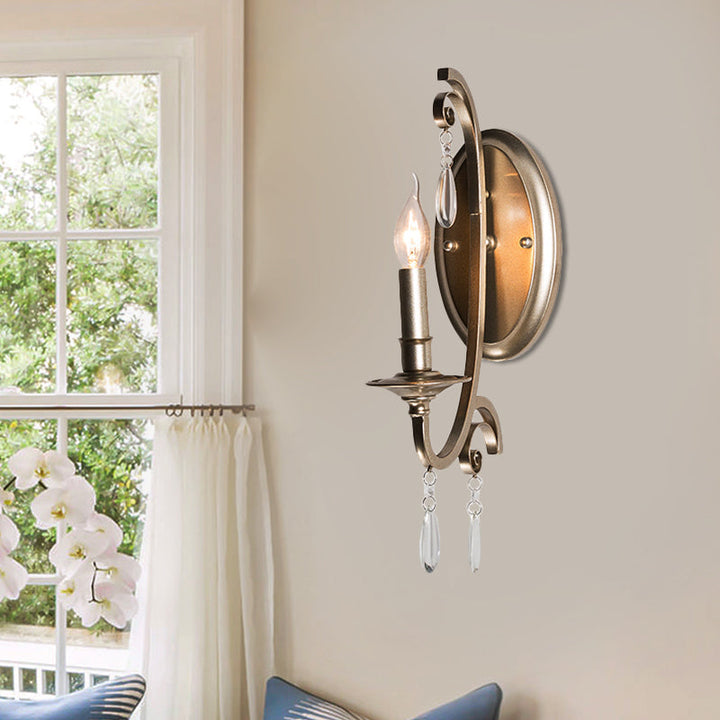 Skørter | 1/2 Light Wall Lamp Lighting Country Short Arm Metal Wall Light Fixture in Champagne with Crystal Decoration