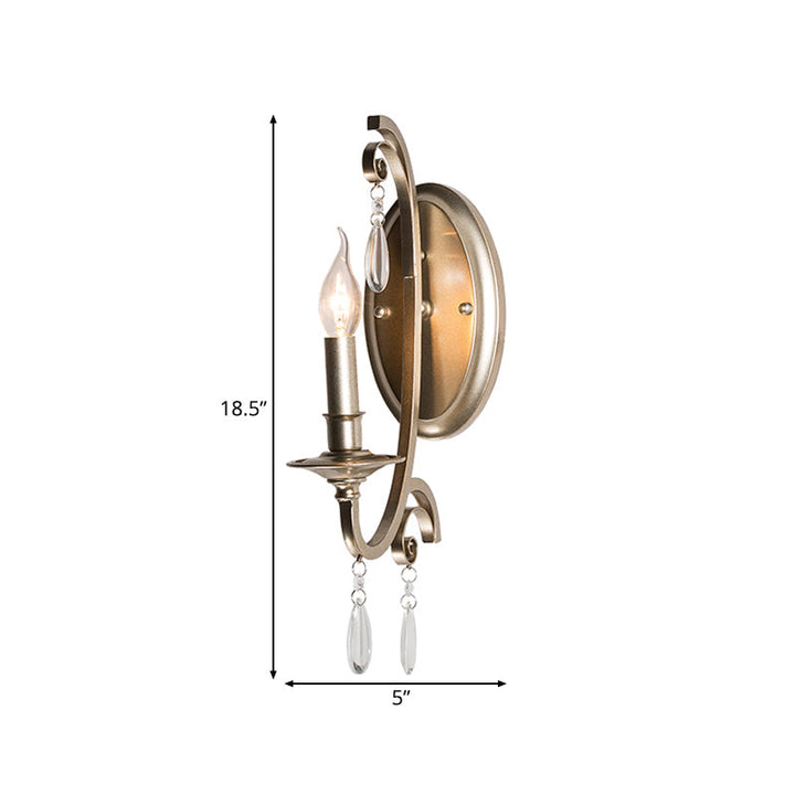 Skørter | 1/2 Light Wall Lamp Lighting Country Short Arm Metal Wall Light Fixture in Champagne with Crystal Decoration