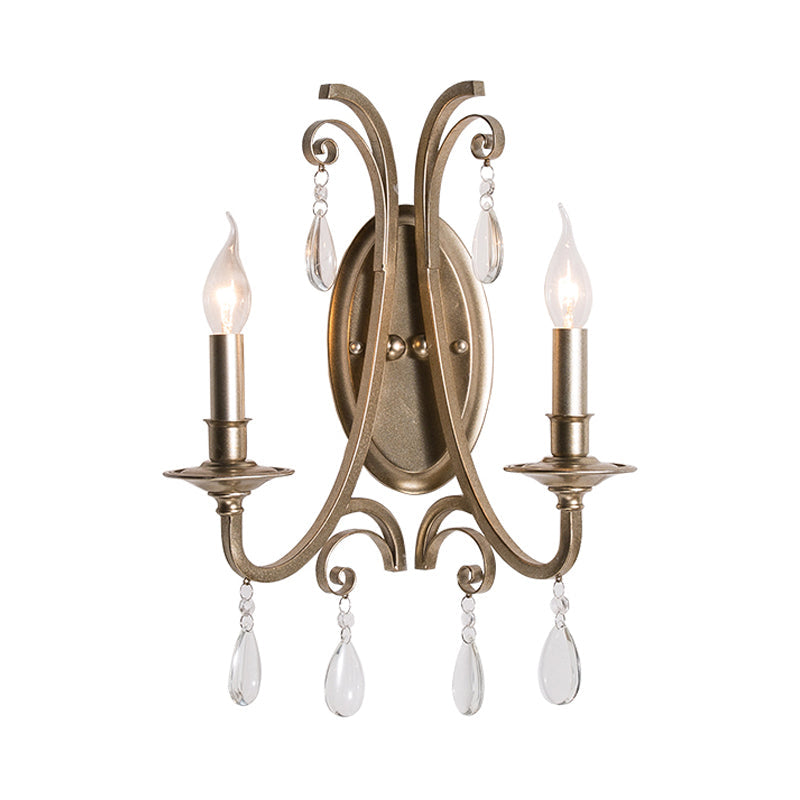 Skørter | 1/2 Light Wall Lamp Lighting Country Short Arm Metal Wall Light Fixture in Champagne with Crystal Decoration