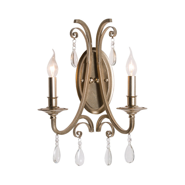 Skørter | 1/2 Light Wall Lamp Lighting Country Short Arm Metal Wall Light Fixture in Champagne with Crystal Decoration