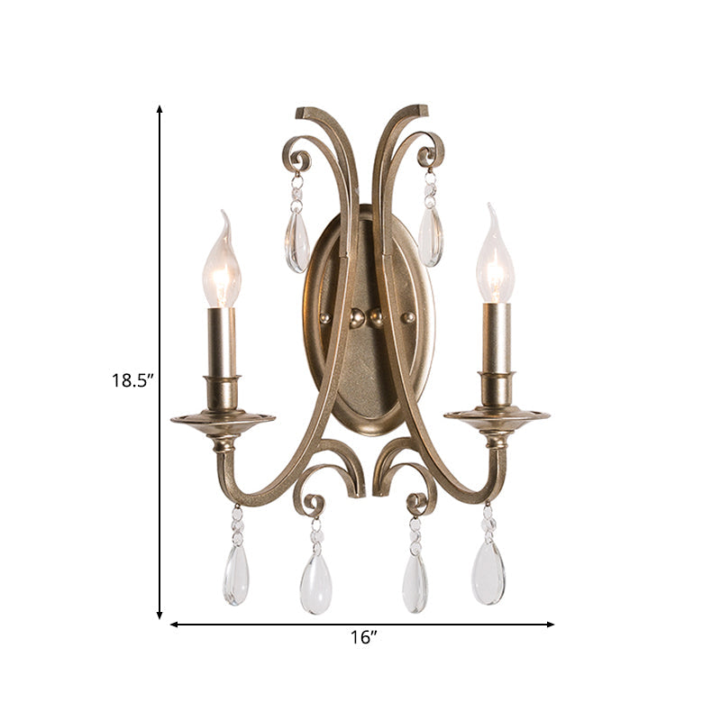 Skørter | 1/2 Light Wall Lamp Lighting Country Short Arm Metal Wall Light Fixture in Champagne with Crystal Decoration
