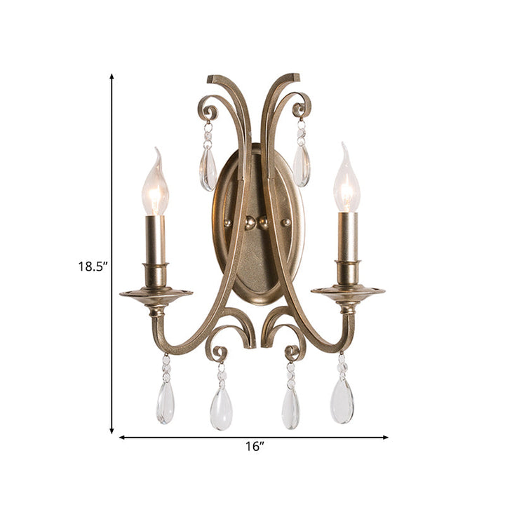 Skørter | 1/2 Light Wall Lamp Lighting Country Short Arm Metal Wall Light Fixture in Champagne with Crystal Decoration
