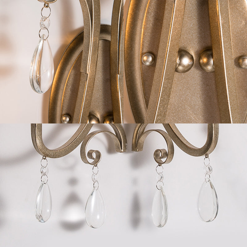 Skørter | 1/2 Light Wall Lamp Lighting Country Short Arm Metal Wall Light Fixture in Champagne with Crystal Decoration