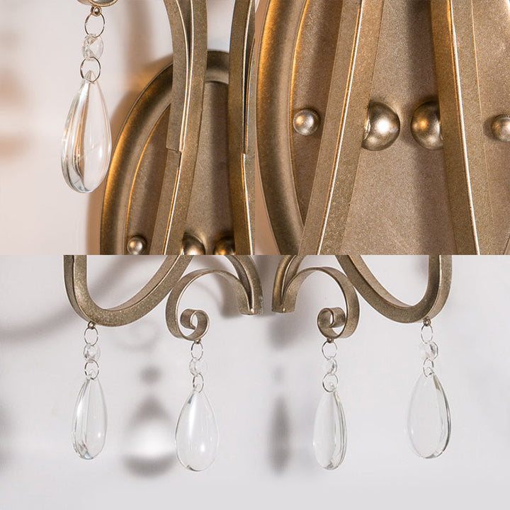 Skørter | 1/2 Light Wall Lamp Lighting Country Short Arm Metal Wall Light Fixture in Champagne with Crystal Decoration