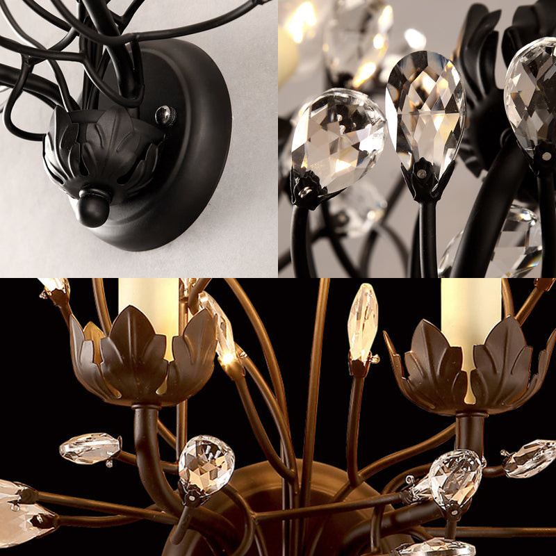 Skørter | Black 2-Light Wall Lamp Rustic Metal Candle Wall Lighting Fixture for Bedroom with Crystal Decorative