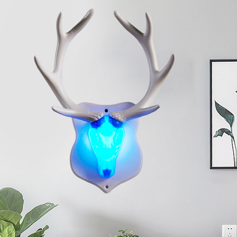 Skørter | Resin White/Blue Wall Lamp Fixture Deer LED Rustic Wall Lighting in Black/White for Living Room
