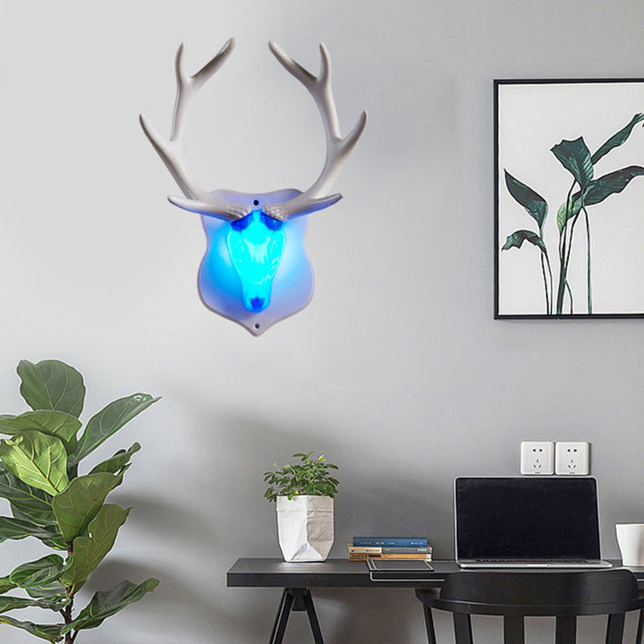 Skørter | Resin White/Blue Wall Lamp Fixture Deer LED Rustic Wall Lighting in Black/White for Living Room