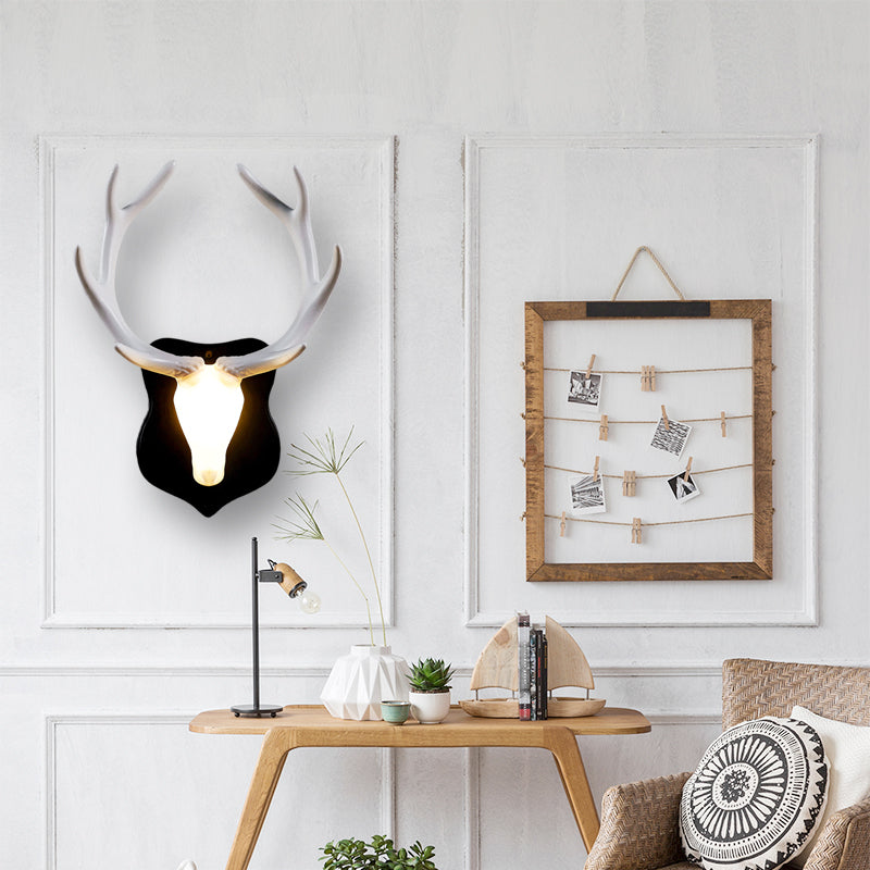 Skørter | LED Deer Wall Lamp Rural White/Blue Resin Wall Lamp Provision for Living Room with White/Black Antlers