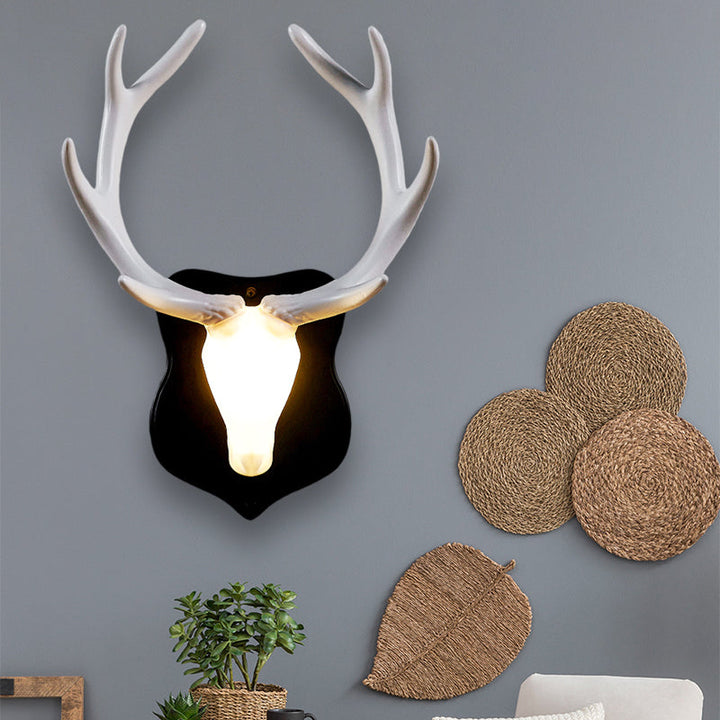 Skørter | LED Deer Wall Lamp Rural White/Blue Resin Wall Lamp Provision for Living Room with White/Black Antlers