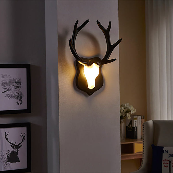 Skørter | LED Deer Wall Lamp Rural White/Blue Resin Wall Lamp Provision for Living Room with White/Black Antlers