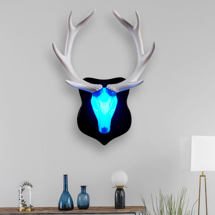 Skørter | LED Deer Wall Lamp Rural White/Blue Resin Wall Lamp Provision for Living Room with White/Black Antlers