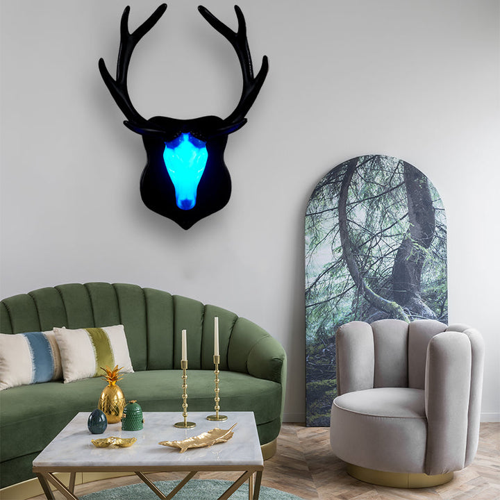 Skørter | LED Deer Wall Lamp Rural White/Blue Resin Wall Lamp Provision for Living Room with White/Black Antlers