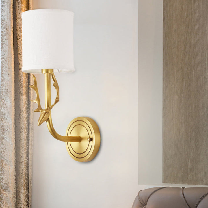 Skørter | Metal Elk Wall Lamp Rustic 1/2 Light Living Room Wall Mount Lamp in Black/Gold with Cylindrical Fabric Shade