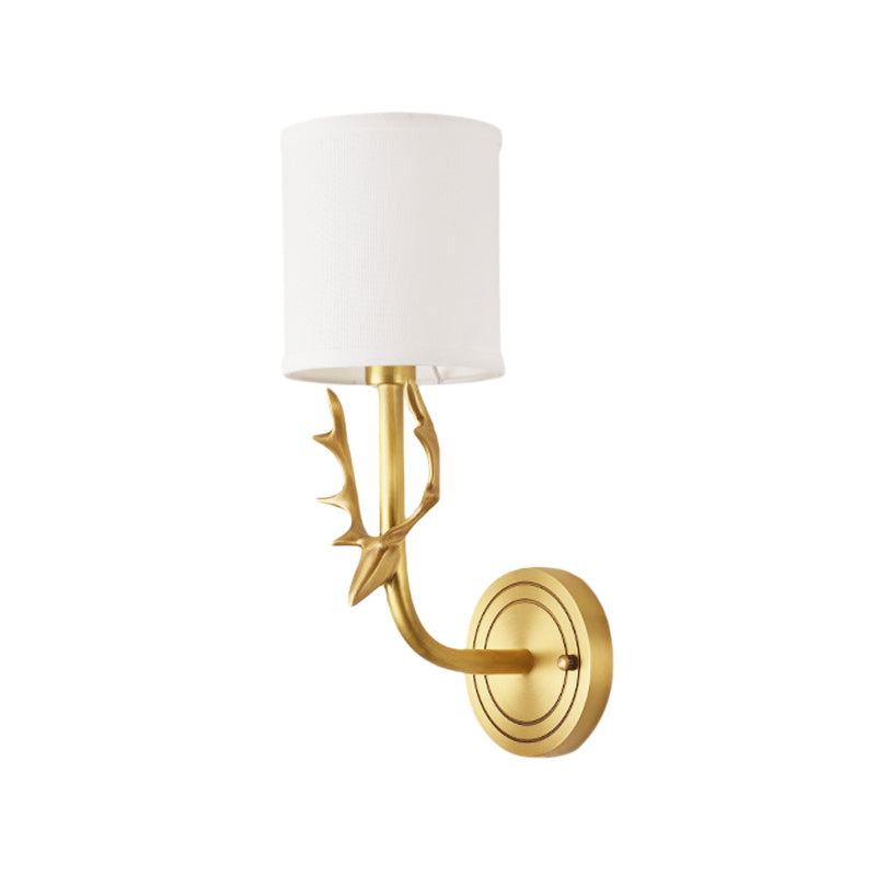 Skørter | Metal Elk Wall Lamp Rustic 1/2 Light Living Room Wall Mount Lamp in Black/Gold with Cylindrical Fabric Shade
