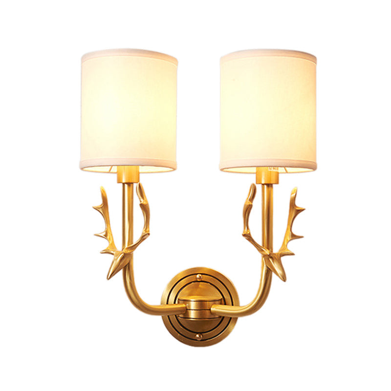 Skørter | Metal Elk Wall Lamp Rustic 1/2 Light Living Room Wall Mount Lamp in Black/Gold with Cylindrical Fabric Shade