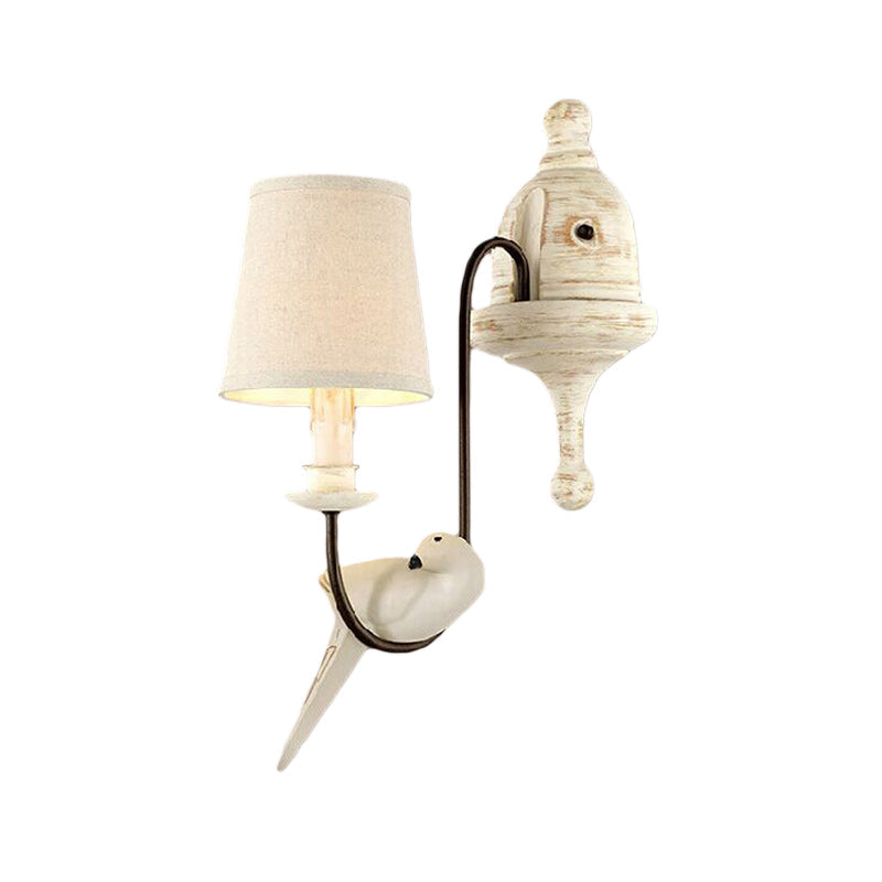 Skørter | Z tapered bedroom wall light country metal 1/2 light white wall lamp with bird accents