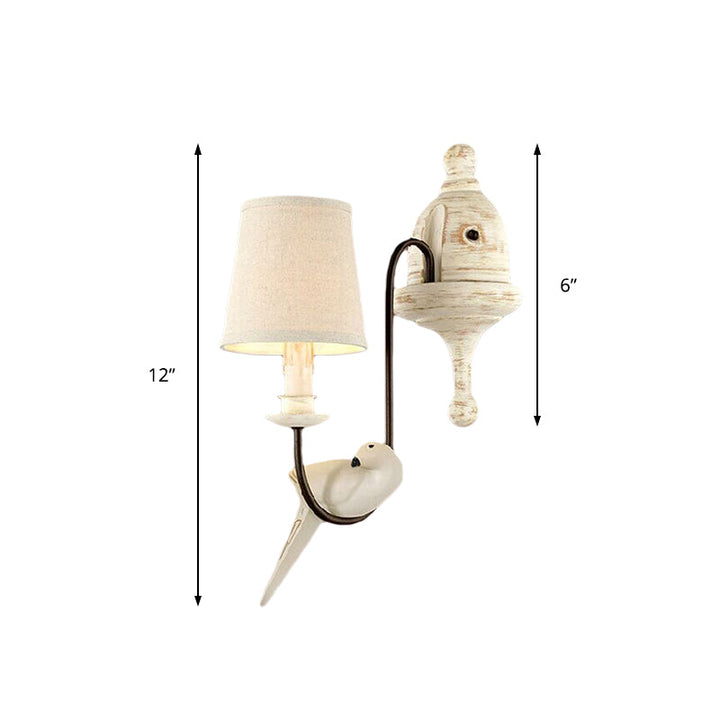 Skørter | Z tapered bedroom wall light country metal 1/2 light white wall lamp with bird accents