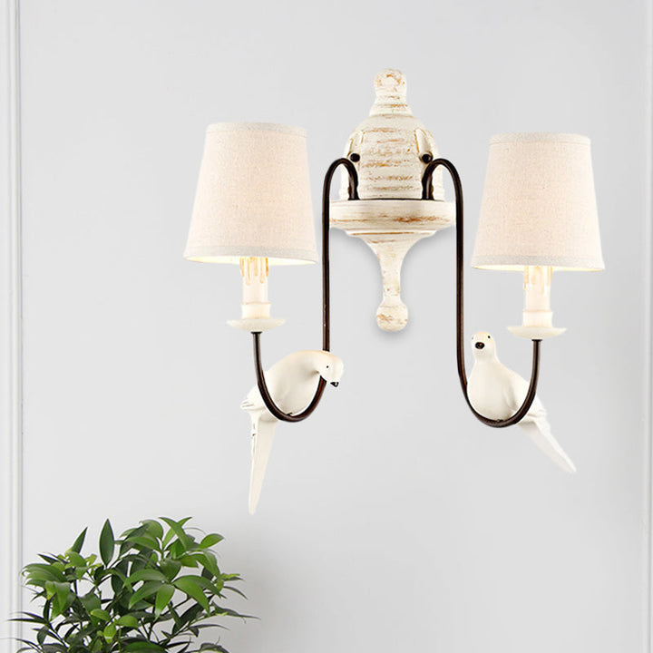 Skørter | Z tapered bedroom wall light country metal 1/2 light white wall lamp with bird accents