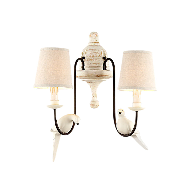 Skørter | Z tapered bedroom wall light country metal 1/2 light white wall lamp with bird accents