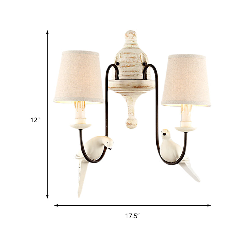 Skørter | Z tapered bedroom wall light country metal 1/2 light white wall lamp with bird accents
