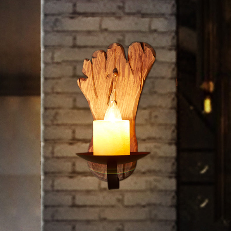 Skørter | 1 Light Wall Lamp Lighting Country Candle Marble Wall Lamp Light Fixture in Black with Footprint Wooden Backplate