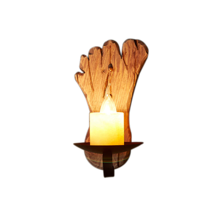 Skørter | 1 Light Wall Lamp Lighting Country Candle Marble Wall Lamp Light Fixture in Black with Footprint Wooden Backplate