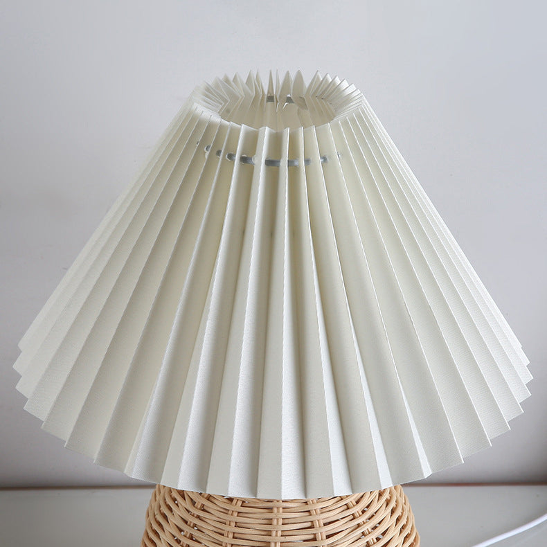 Lisslune | RattaLume Nordic LED Table Lamp | Woven Rattan & Foldable Fabric Shade | Mood Light | Decor for the Bedroom