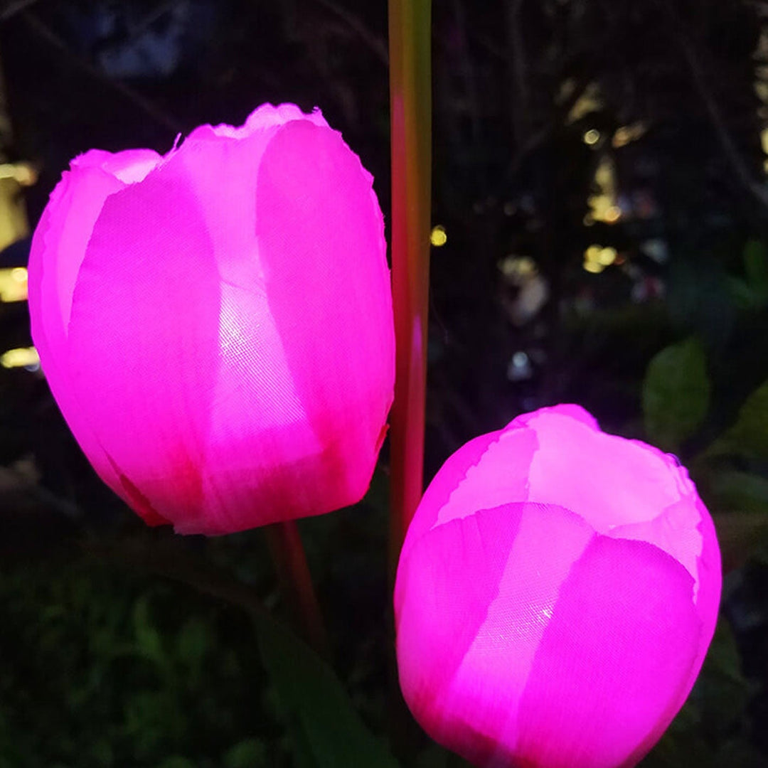 Lisslune | Solar Tulip Lawn Light Outdoor Garden LED Tulip Flower Light Ground Stake Landscape Light