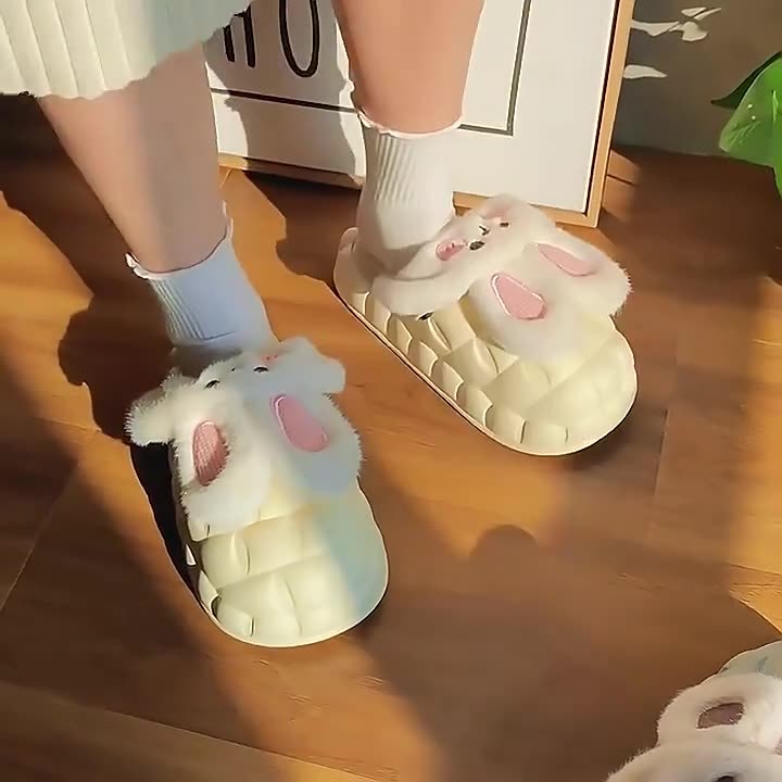 Lisslune | Cute Bunny Shoes Winter Fuzzy Slippers Women Removable Washable Slippers