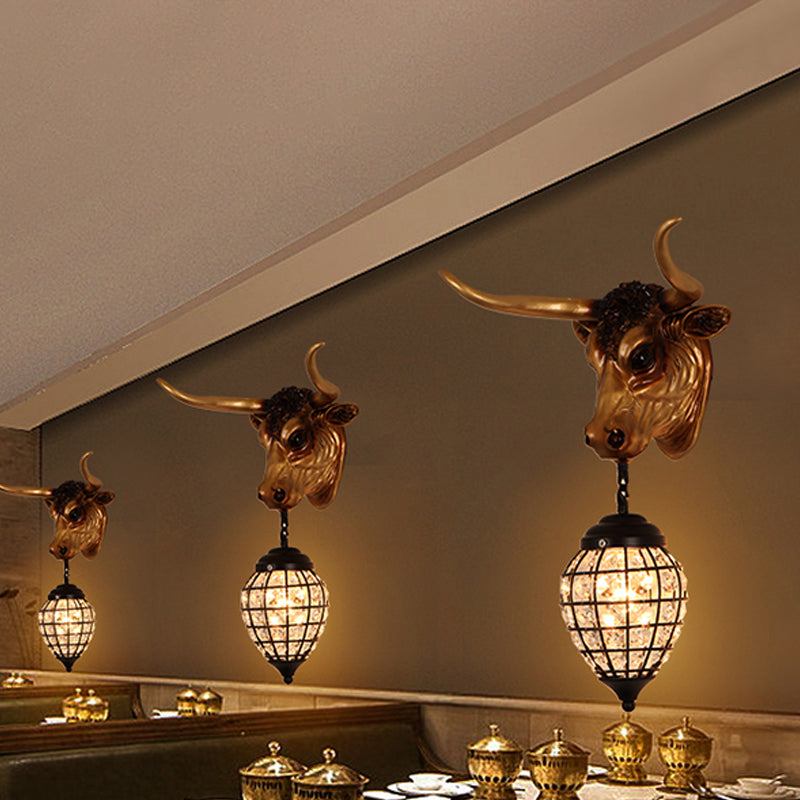 Skørter | Country Cattle Wall Light 1-Light Resin Wall Mount Lighting in Brown with Drop/Globe Crystal Shade
