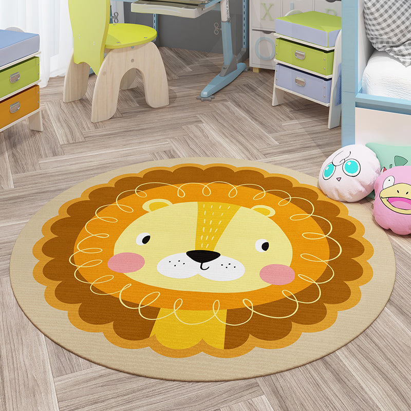 Lisslune | Trendy Children's Room Rug Multicolored Cartoon Animal Print Indoor Rug Synthetic Easy Care Pet Friendly Washable Rug