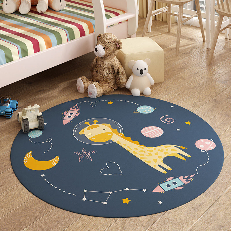 Lisslune | Trendy Children's Room Rug Multicolored Cartoon Animal Print Indoor Rug Synthetic Easy Care Pet Friendly Washable Rug