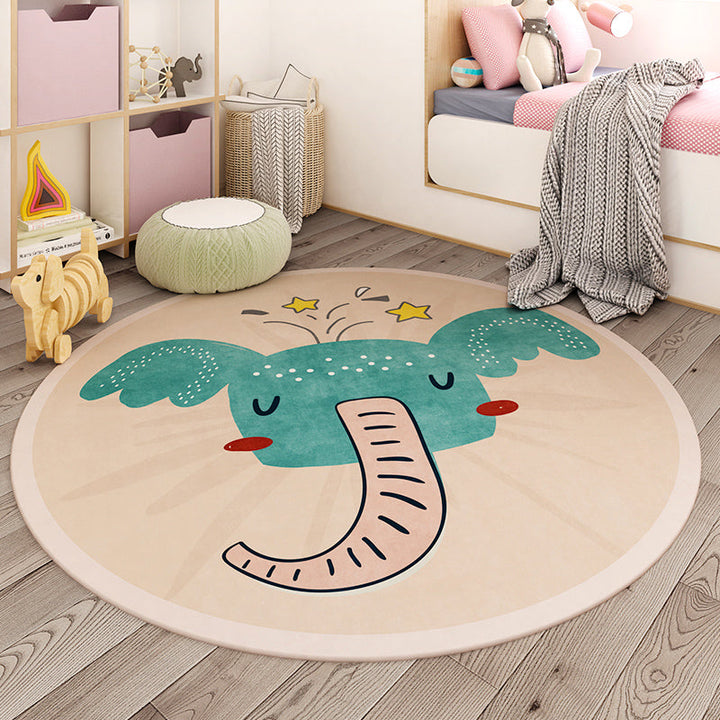 Lisslune | Trendy Children's Room Rug Multicolored Cartoon Animal Print Indoor Rug Synthetic Easy Care Pet Friendly Washable Rug