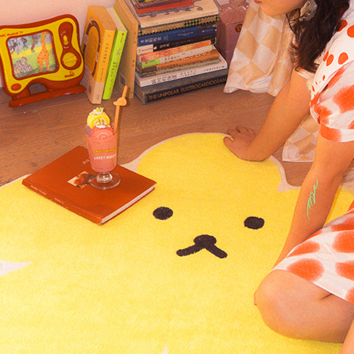 Lisslune | Relaxing Bedroom Rug Yellow Cartoon Printed Indoor Rug Polyester Non-Slip Back Stain-Resistant Area Rug
