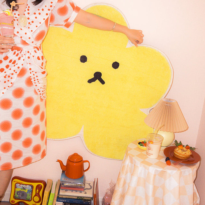 Lisslune | Relaxing Bedroom Rug Yellow Cartoon Printed Indoor Rug Polyester Non-Slip Back Stain-Resistant Area Rug