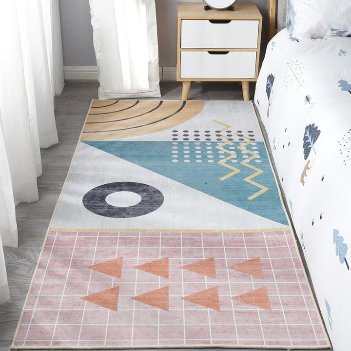 Lisslune | Scandinavian Bedroom Rug Multicolor Color Blocked Indoor Rug Synthetic Non-slip Machine Washable Carpet