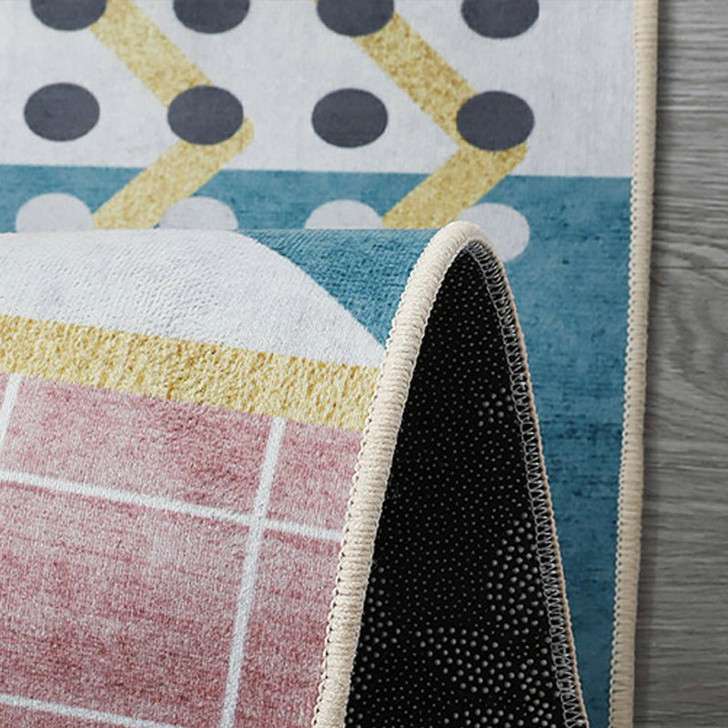 Lisslune | Scandinavian Bedroom Rug Multicolor Color Blocked Indoor Rug Synthetic Non-slip Machine Washable Carpet