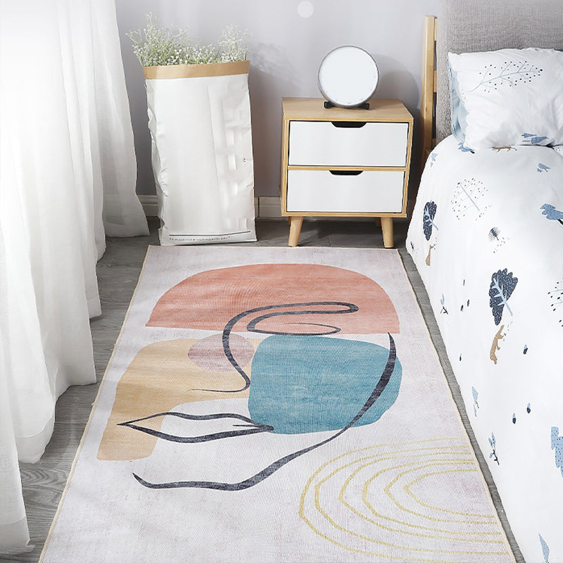 Lisslune | Scandinavian Bedroom Rug Multicolor Color Blocked Indoor Rug Synthetic Non-slip Machine Washable Carpet