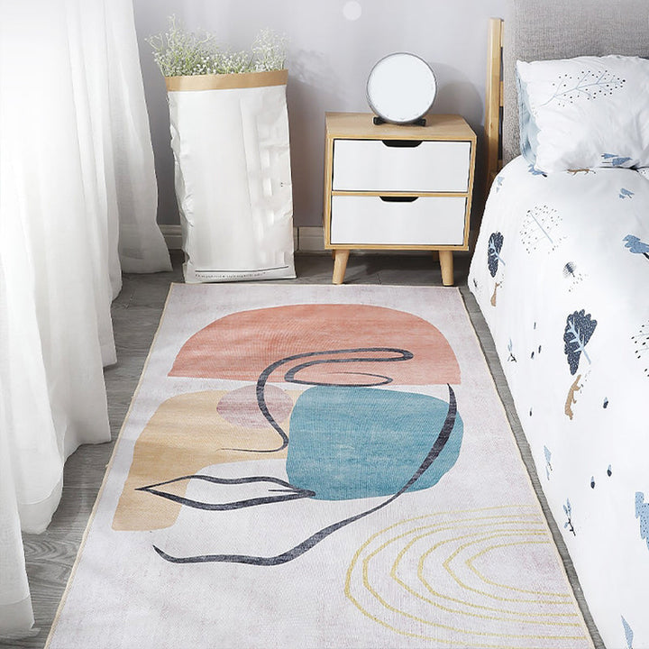 Lisslune | Scandinavian Bedroom Rug Multicolor Color Blocked Indoor Rug Synthetic Non-slip Machine Washable Carpet