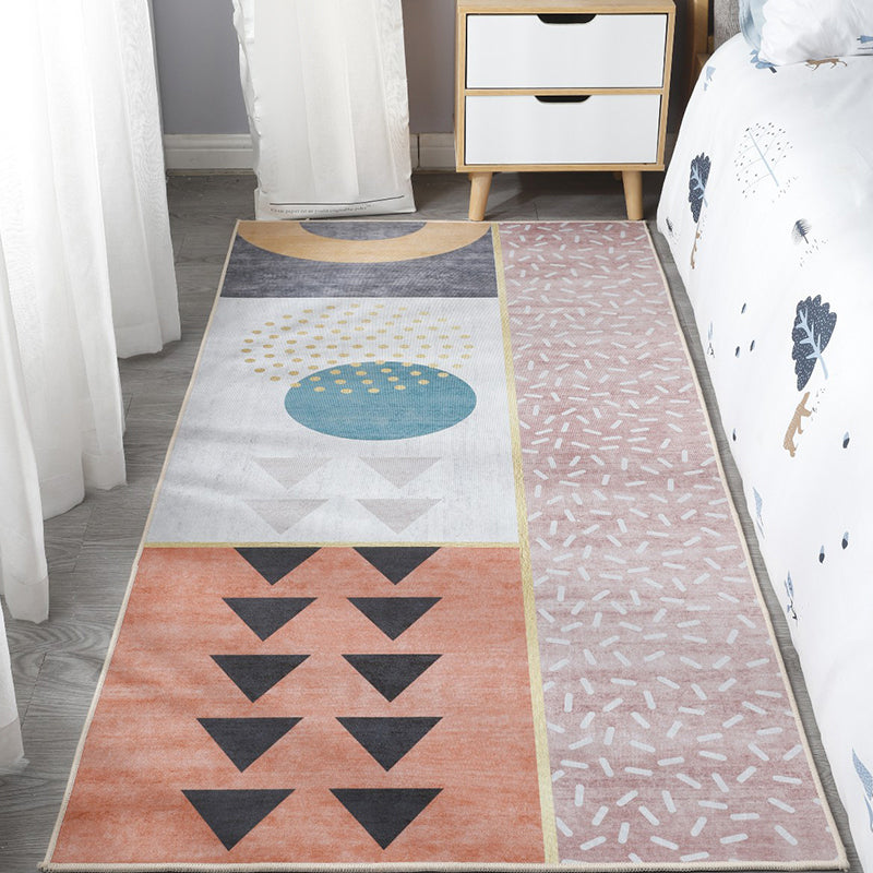 Lisslune | Scandinavian Bedroom Rug Multicolor Color Blocked Indoor Rug Synthetic Non-slip Machine Washable Carpet