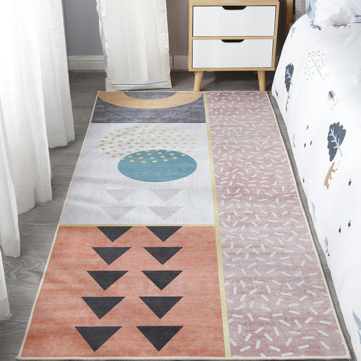 Lisslune | Scandinavian Bedroom Rug Multicolor Color Blocked Indoor Rug Synthetic Non-slip Machine Washable Carpet