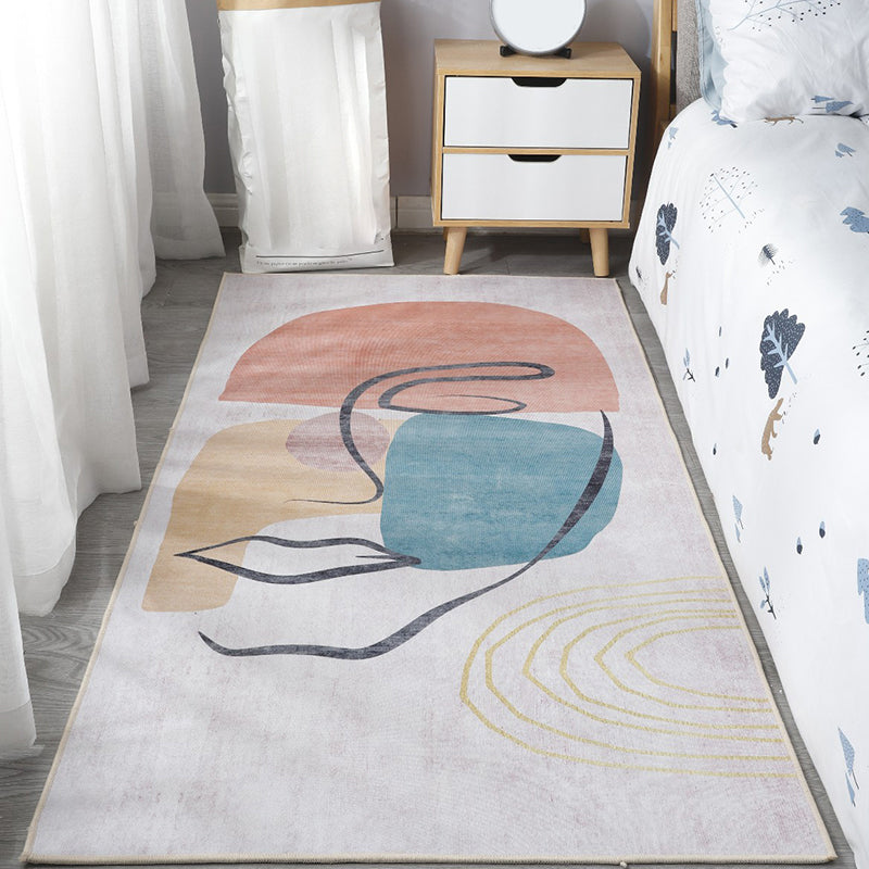 Lisslune | Scandinavian Bedroom Rug Multicolor Color Blocked Indoor Rug Synthetic Non-slip Machine Washable Carpet
