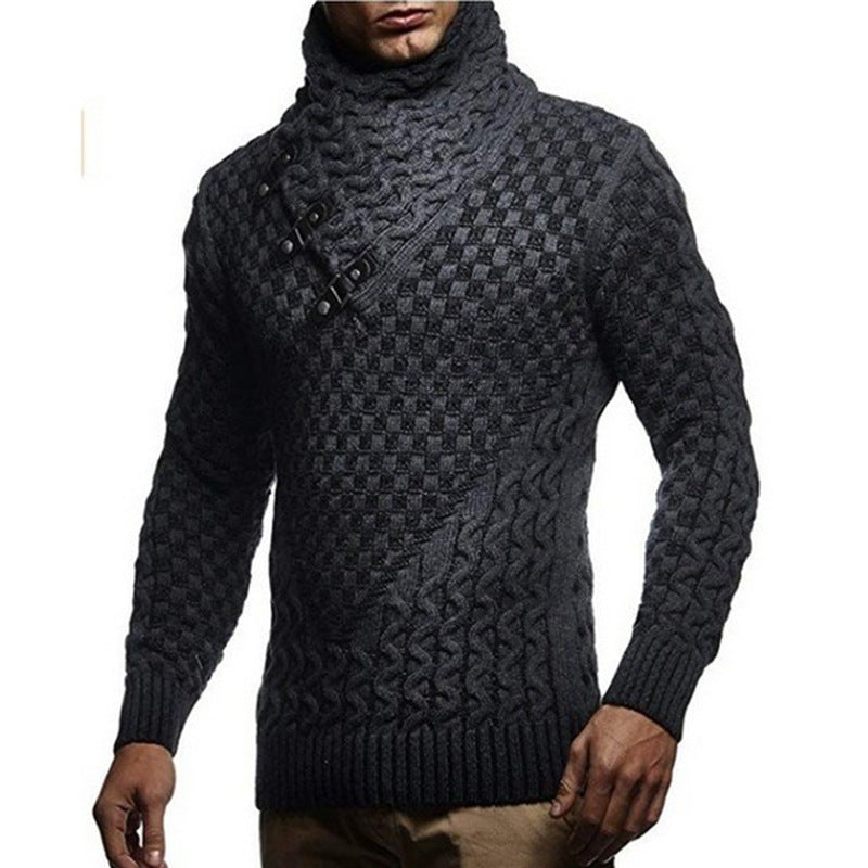 Men's knitted sweater with innovative high collar and textured pattern Lisslune